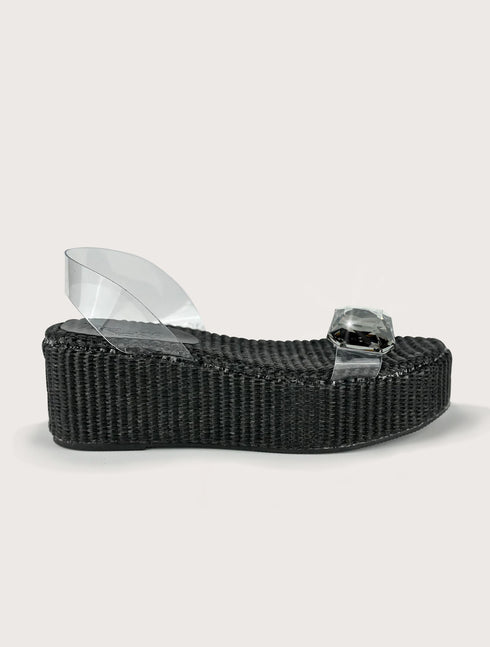 PAROS SİYAH TAŞLI DOLGU SANDALET